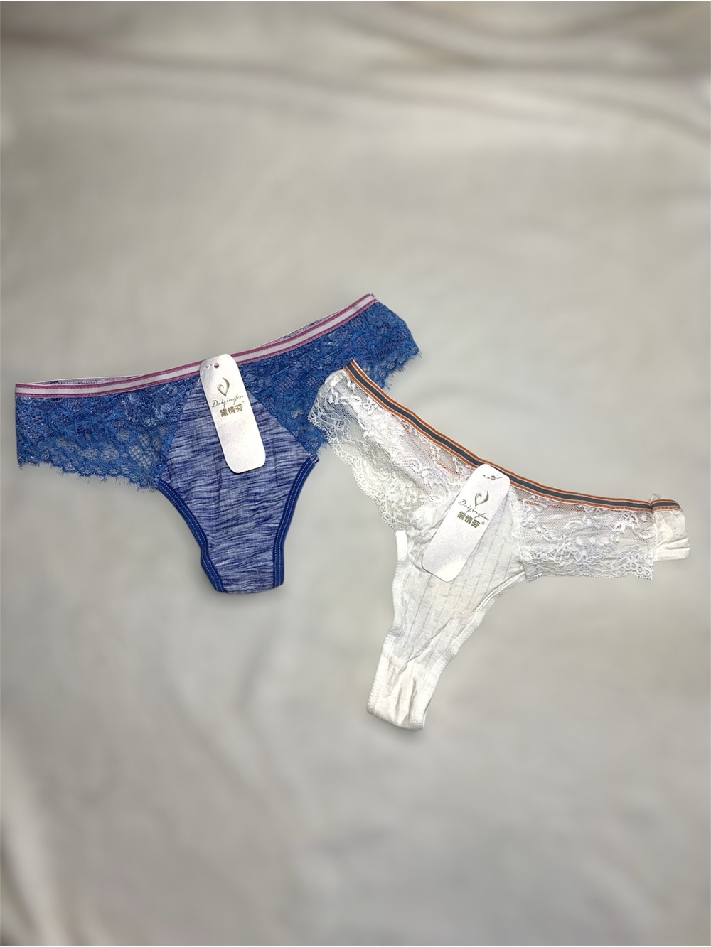 Women’s Lace Bikini & Thong Set - Blue and White